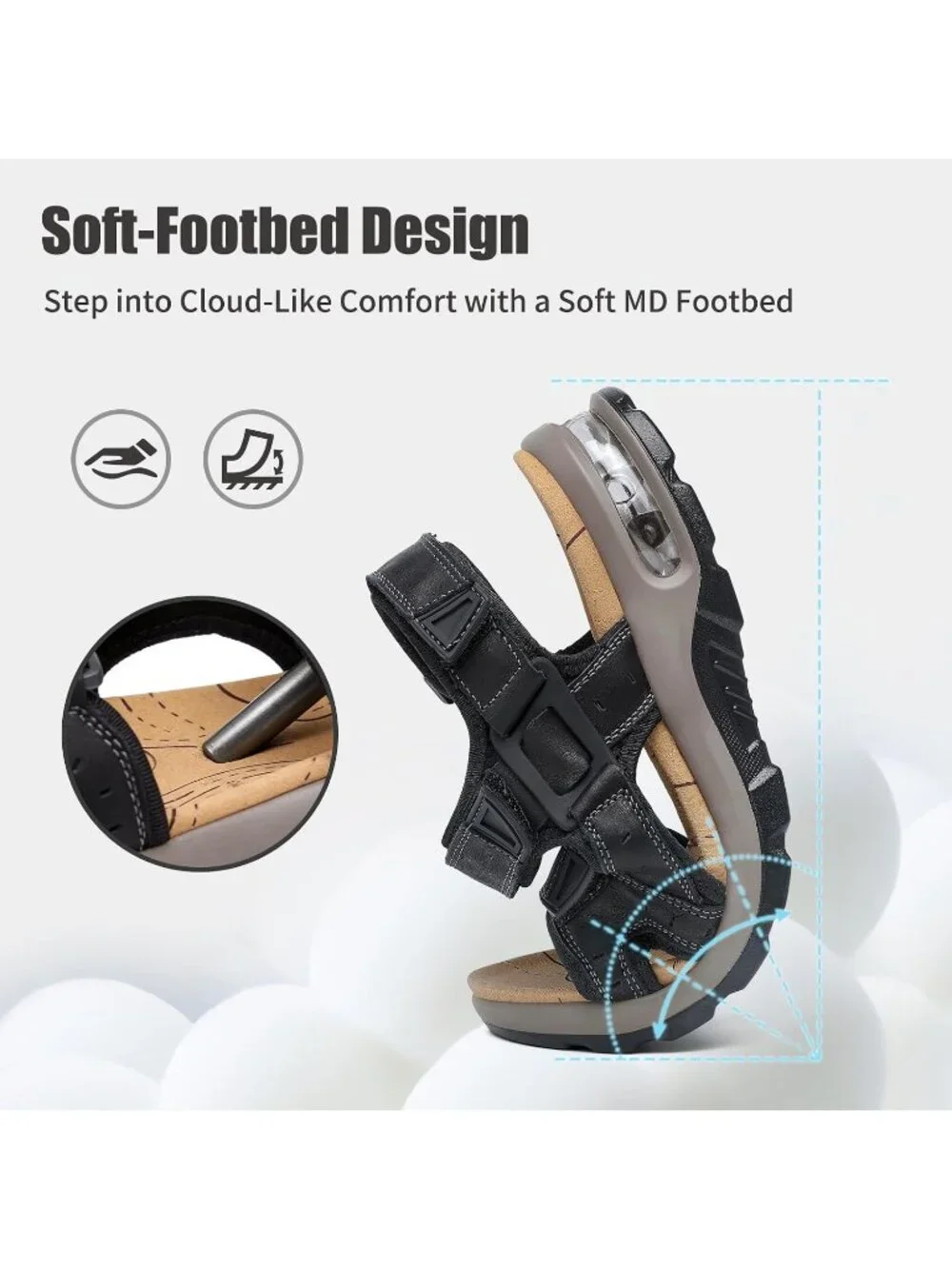 Men's Black Arch Support Outdoor Non Slip Athletic Durable Hiking Sandal Shoes